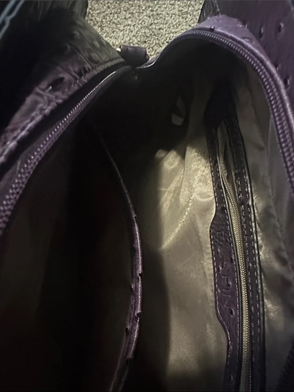 Structured Croc-Embossed Satchel in Plum with Gold Accents
